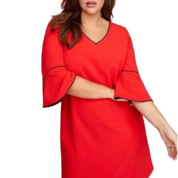 Lane Bryant Size 26 Plus Career Dress Bell Sleeves Knee Length V-Neck Black Trim - Picture 1 of 14